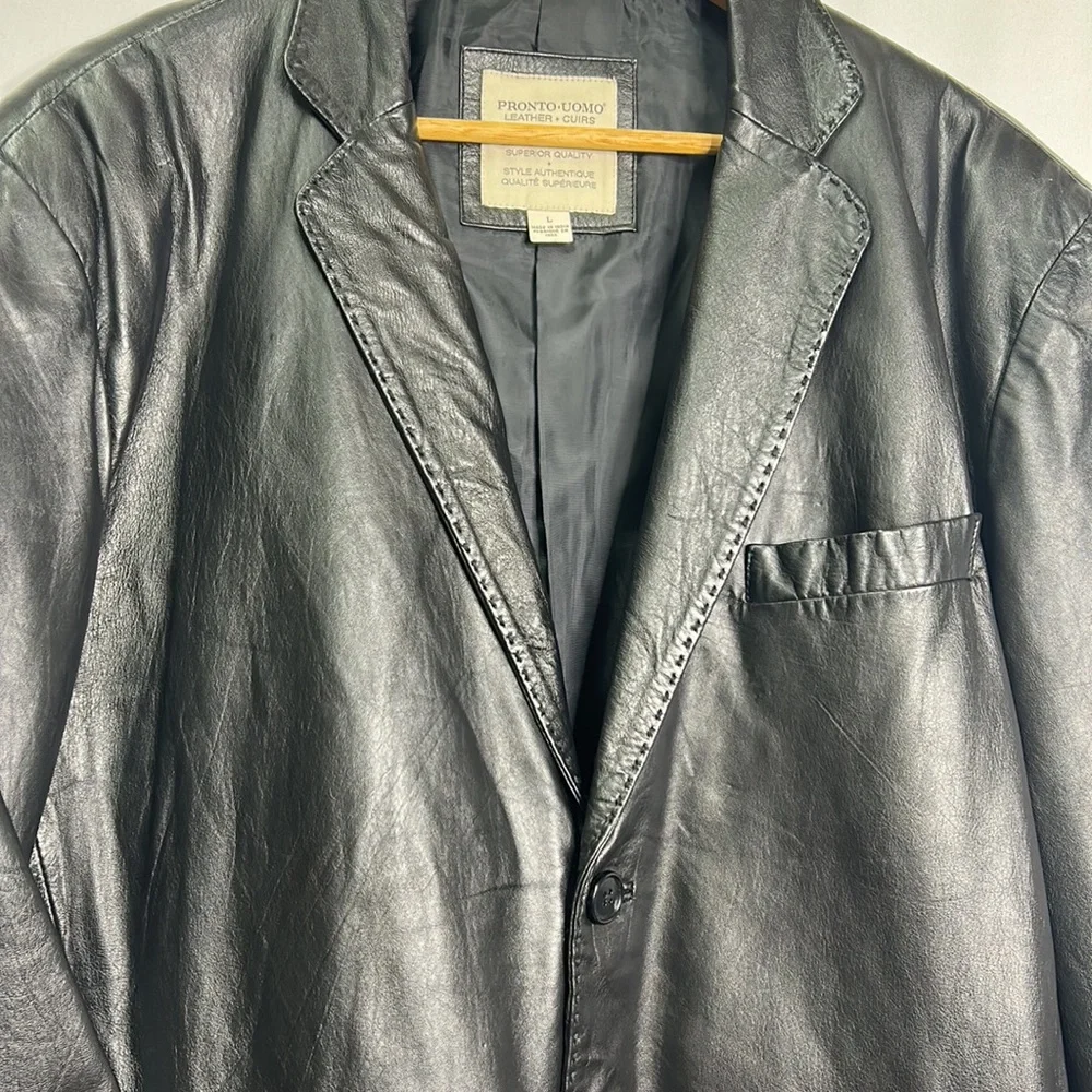 Pronto Uomo genuine leather shoulder pad pocketed blazer - Picture 3 of 11